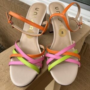 Unisa Sandals Women Colorful Strappy Block Heel Sandal Open Toe NEW size 8